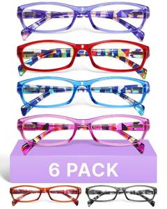 lot 44124 image: Gaoye 1.25 Reading Glasses for Women, 6 pack Fashion Readers for Women Spring Hinge Eye Glasses, Blue Light Reading Glasses - Retail $16