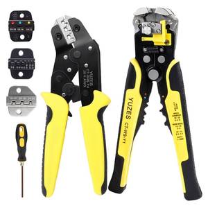 lot 44131 image: YUZES Automatic Wire Stripper and Crimping Tool Kit for Heat Shrink, Insulated Terminals, Open Barrel, Ferrule, Female Male & Solar Connectors - Ratcheting Wire Crimper with 4 Replace Dies (24-14AWG) - Retail $28