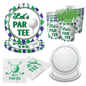 lot 44133 image: Dydamud Golf Party Supplies, 140pcs Disposable Tableware Set Lets Par-Tee Golf Plates and Napkins for Golf Sports Themed Birthday Party Decorations - Retail $13