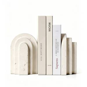 lot 44136 image: Havmorph Book Ends for Heavy Books, Beige Modern Pleasing Layered Arch Design Aesthetic Bookend Decorative, Concrete Book Ends to Hold Books Heavy Duty for Bookshelf Decor, Home Decor, Office Decor 1 peice - Retail $36