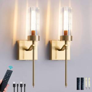 lot 48961 image: Maooght Battery Operated Wall Sconces Set of Two, Black Rechargeable Wall Sconce with Dimmable Remote Control, 16 Inch Wireless Sconce 2700K Wall Light for Bedroom, Living Room (Bulbs Included)