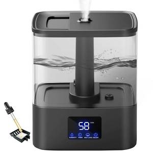 lot 48963 image: KZF 4L Top Fill Humidifiers for Bedroom & 60H Runtime - Cool Mist Humidifier, 3 Mist Levels, 8H Timer, Essential Oil Tray, Humidity Display, Quiet for Bedroom, Baby, Plants, Large Room (Black, 4L) - Retail $29