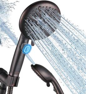 lot 48965 image: Cobbe High Pressure Shower Head with Built-in Pause Button, 9-Function Detachable Showerhead with Handheld Brass Swivel Bracket & Stainless Steel Hose, Water Saving 1-Click Stop,Oil Rubbed Bronze - Retail $22