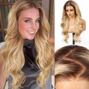 lot 48971 image: HAIRCUBE 13x6 Glueless Lace Front Wavy Wig, 26 Inch Lace Synthetic Wigs for Women Honey Blonde Color - Retail $63