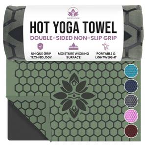 lot 48979 image: Clever Yoga Hot Yoga Mat Towel Non-Slip Grip for Hot Yoga, Sweat Absorbent, Honeycomb Silicone Grip, Stays Flat Ideal for Pilates, Travel, Washable & Lightweight - Olive - Retail $44