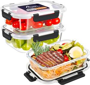 lot 48988 image: HOTEC 35OZ Glass Food Storage Container, Airtight Glass Lunch Fruit Containers with Lids - Microwave, Oven, Freezer and Dishwasher Safe, 2-PACK - Retail $14