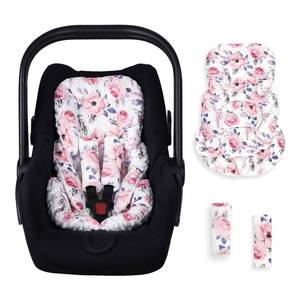 lot 48989 image: SWESEN Infant Car Seat Insert with 3 Strap Covers Set, Reversible Newborn Baby Car Seat Head Body Support for Girl, Soft 3 in 1 Baby Car Seat Cushion for Strollers, Bouncers, Swing, Pink Floral - Retail $104