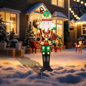 lot 48993 image: WONDER GARDEN Outdoor Nutcracker Christmas Yard Stakes, Metal Yard Signs, Led Light Soldier King Christmas Yard Decorations for Lawn Party Decorations - Retail $17