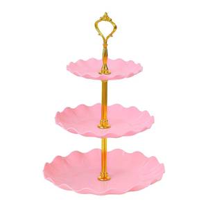 lot 49003 image: Soleebee 3-Tier Cupcake Stand, Wavy Plastic Tiered Serving Tray, Cup Cake Tower for Birthday Wedding Party Decoration, Cupcake Tier Stand Fruits Desserts Display (Pink) - Retail $10