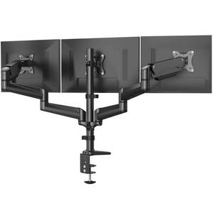 lot 62608 image: HUANUO Triple Monitor Mount for 17 to 32 inch Screens, Adjustment Gaming Triple Monitor Stand with Swivel, Tilt, Rotation, Clamp & Grommet Kit - Retail $151