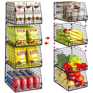 lot 62612 image: Jakyitvi 4 Pack XXL Stackable Wire Storage Basket, Extra Large Capacity Pantry Organizer and Storage, Muti-Purpose for Fruit Vegetable Basket & Toy Bin & Snack Organizer - Retail $36