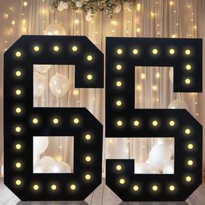lot 62618 image: LOBOOM 4FT Marquee Light Up Numbers, Black Giant Marquee Number Big Mosaic Number for 65th Birthday Party Decorations Backdrop 65 Anniversary Decor, Pre-Cut Frame Large Number 65 - Retail $40