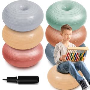lot 62622 image: Lewtemi 6 Pcs Flexible Seating for Classroom Elementary 20 Inch Yoga Ball Chairs Large Inflatable Donut Exercise Ball Chair Stability Balance Trainer with Inflator for Kids Student(Boho Color) in - Retail $62