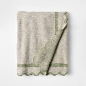 lot 9532 image: Scalloped Edge Throw Green - Threshold designed with Studio McGee - Retail $35
