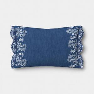 lot 9546 image: Lumbar Denim Floral Eyelet Throw Pillow BlueCream - Threshold designed with Studio McGee - Retail $25