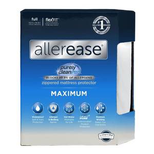 lot 9563 image: Allerease Maximum Full Waterproof Allergy and Bedbug Protection Zippered Mattress Protector  Hypoallergenic Bed Encasement Cover - Retail $40