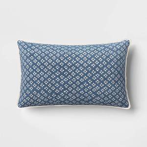 lot 9564 image: Lumbar Block Print Pillow Blue - Threshold - Retail $25