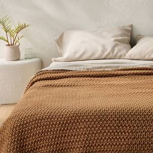 lot 9579 image: FullQueen Chunky Knit Bed Blanket Warm Brown - Casaluna Acrylic Sweater Knit, Machine Washable - Retail $70