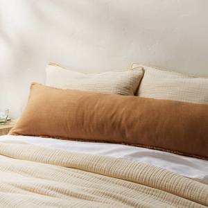 lot 9591 image: Lumbar Heavyweight Linen Blend Throw Pillow Warm Brown - Casaluna Rayon Weave, Indoor Use, Removable Cover - Retail $59