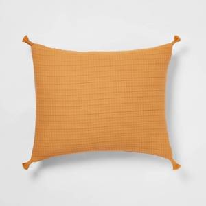 lot 9603 image: Standard Double Cloth Quilt Sham Mustard - Threshold Cotton & Polyester Blend, Zipper Closure - Retail $30