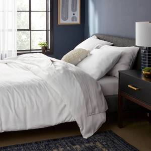 lot 9611 image: King TENCEL Duvet Cover and Sham Set White - Threshold Cooling Satin Weave, 320 Thread Count - Retail $89