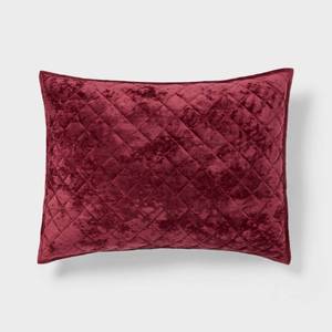 lot 9620 image: King Luxe Diamond Stitch Velvet Quilt Pillow Sham Berry Red - Threshold Recycled Polyester,  No Flange - Retail $30