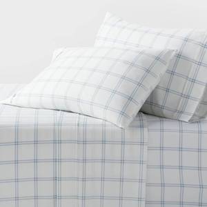 lot 9628 image: Queen 400 Thread Count Performance Sheet Set Blue Plaid - Threshold - Retail $55