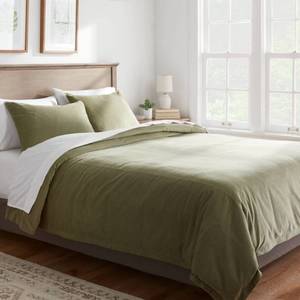 lot 9636 image: FullQueen Cotton Velvet Duvet Cover and Sham Set Green - Threshold Machine Washable - Retail $79