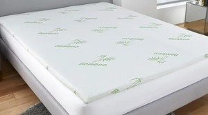 lot 9555 image: Bamboo Memory Foam Mattress Topper with White Bamboo Print Cover King Size - Retail $75