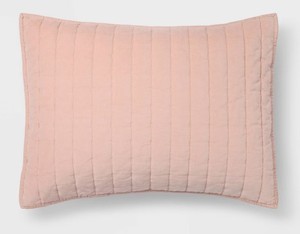 lot 9586 image: King Channel Stitch Velvet Quilt Sham Soft Blush - Threshold OEKO-TEX Certified, Cotton Backing, Machine Washable - Retail $35