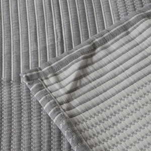 lot 9601 image: NTBAY 3 Layers Cotton. Muslin 88x92 Queen Blanket Grey and White Striped - Retail $60