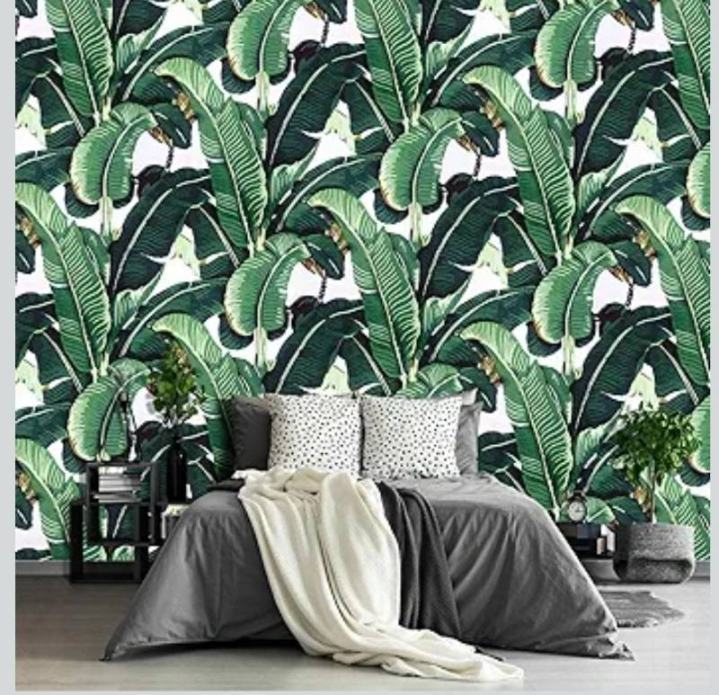 lot 5689 image: Tropical Botanical Banana Leaf Wallpaper Green Plant Floral Wall Mural for Living Room Bedroom (Papel tapiz para pared de habitacion) 108x75 (Not Peel and Stick)