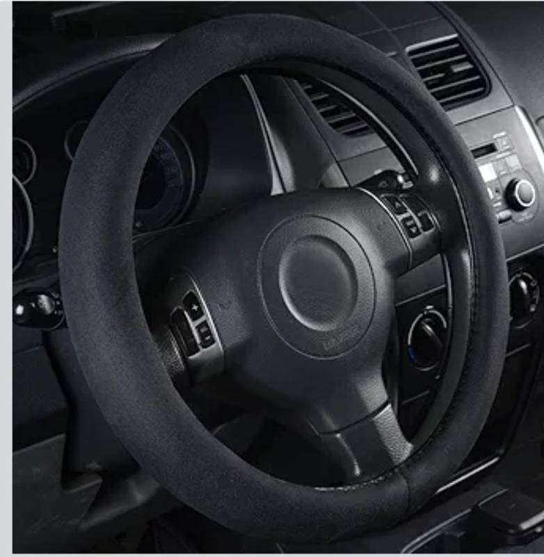 lot 5703 image: CAR Pass Black Faux Suede 14.5-15 Inch Memory Foam Steering Wheel Covers Breathable Anti-Slip Odorless Steering Wheel Universal Fit for Men Women
