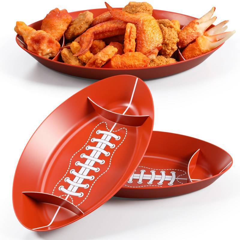 lot 5758 image: Wiwiqing 2 Pcs Football Serving Trays Plastic Game Day Football Theme Candy Bowls Reusable Brown Color Dessert Platter Dish for Big Game Sport Birthday Food Storage Charcuterie Board Serving Supplies
