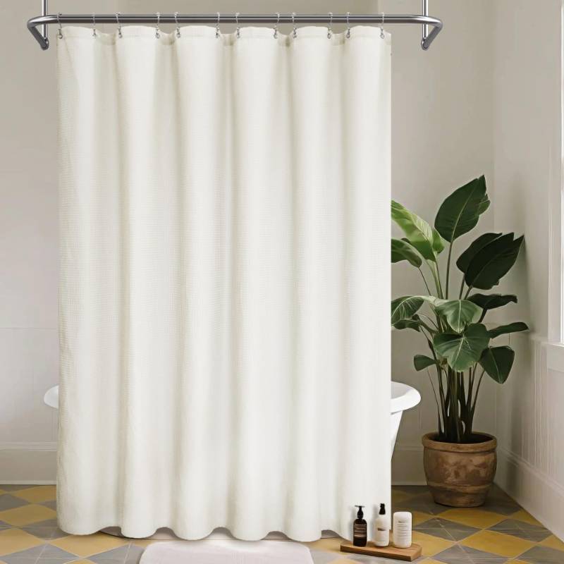 lot 5955 image: Barossa Design Waffle Weave Fabric Shower Curtain Heavyweight 230 GSM, Hotel Luxury, Water Repellent, Washable, Cream Diamond Pattern Pique for Decorative Bathroom Curtains