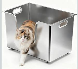 Enclosed Stainless Steel Cat Litter Box 13.8" High Sides, Extra Large Litter Box for Big Cats, XL Metal Kitty Litter Pan Pet Toilet with Wheels for Easy Mobility, Anti-Leakage, Non-Sticky, Easy Clean