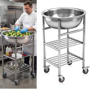 lot 3549 image: Zonon Commercial Mixing Bowl Cart with Wheels, Heavy-Duty Stainless Steel Prep Station, 30 Qt. Large Capacity Bowl, 2-tier Storage, Ideal for Restaurant and Bakery Kitchens