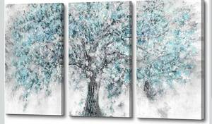 lot 3551 image: ArtSquare Abstract Natural Canvas Wall Art 3 Pieces Teal Tree Painting Modern Blooming Forest Artwork Hand Painted Scenery Picture Silver Foil Prints for Living Room Bedroom Office