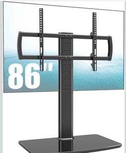 lot 3559 image: Universal TV StandBase Tabletop TV Stand with Wall Mount for 40 to 86 inch 5 Level Height Adjustable, Heavy Duty Tempered Glass Base, Holds up to 132lbs Screens, HT03B-003