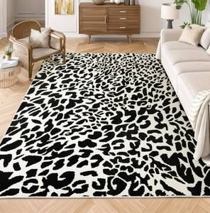 lot 3573 image: YIHOUSE Leopard Rug for Living Room, 5x7 Black and White Cute Cheetah Print Rug Modern Washable Ultra-Thin Animal Printed Rugs for Bedroom, Girls Boys Dorm Room Nursery Room, Playroom
