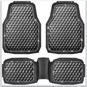 lot 3578 image: CAR PASS Bling Diamond Black Rubber Car Mats, Heavy Duty Deep Dish All-Weather Floor Mat Anti-Slip 3D Rhombus Waterproof Trim to Fit Liner Universal Glitter Sparkly Shining Rhinestone, 3 Pcs Silver