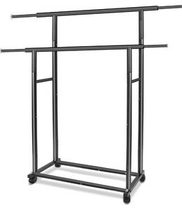 lot 3582 image: Fishat Black Simple Standard 2 Double Rod Clothing Metal Garment Rack for Hanging Clothes, Rolling Clothes Organizer White