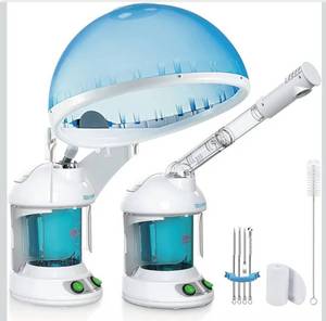 lot 3584 image: DENFANY Hair Steamer Facial Steamer 2 in 1 Nano Ionic Steam for Deep Hydration, Adjustable Arm, Easy-Clean Wide Mouth Tank, Home &amp Salon Use