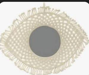 lot 3627 image: Concepts 28x24 Macrame Mirror Eye Shaped Handmade Wall Decor Natural Boho Room Accent Hanging Cotton Frame Round Glass Decorative Bedroom Living Entryway