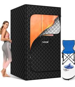 lot 3629 image: X-Vcak Upgraded Portable Sauna for Home Relaxation, Steam Sauna for Home with Steamer, Remote Control, Folding Chair, 9 Levels