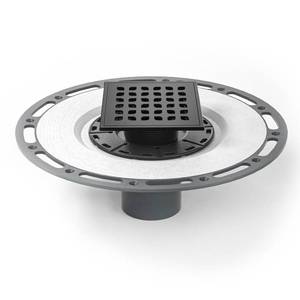 lot 3635 image: Neodrain 4 in Matte Black Square Shower Drain Brushed 304 Stainless Steel Drain Grate Removable Drain Key with Waterproof Fabric, PVC Bonding Flange Base for Low Profile Shower Pan