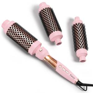 lot 3641 image: Farery Thermal Brush Set 3 in 1, Ceramic Curling Wand & Hot Brush with 9 Temperatures. 3 Interchangeable Travel Curling Irons for Short, Medium & Long Hair (1.25, 1.5 & 1.75 Barrels)