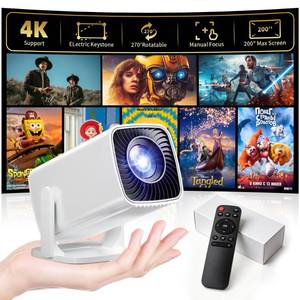 lot 3650 image: Mini Projector, Portable Projector 4K &amp Full HD 1080P Support, 270° Rotation Outdoor Projector, Movie Projector Compatible with Smartphone, TV Stick, Laptop, PS4, HDMI, USB