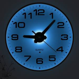 lot 3657 image: JoFomp Lighted Wall Clocks Battery Operated, 8 Inch Small Wall Clock for Bedroom Night Glow, Night Light Wall Clock Silent, Glow in Dark Wall Clocks for Living Room Decor, Light Sensor - Auto Lighting