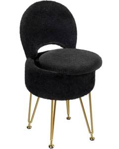 lot 3669 image: GREENSTELL Small Vanity Stool Chair with Storage and Folding Back, 13 x 13 x 17.7 Faux Fur Soft Ottoman for Teenager, 4 Metal Legs with Anti-Slip Feet, Furry Padded Seat for Makeup, Bedroom, Black